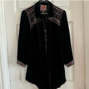 Johnny Was velvet velour peplum boho western indie embroidered tunic mini dress